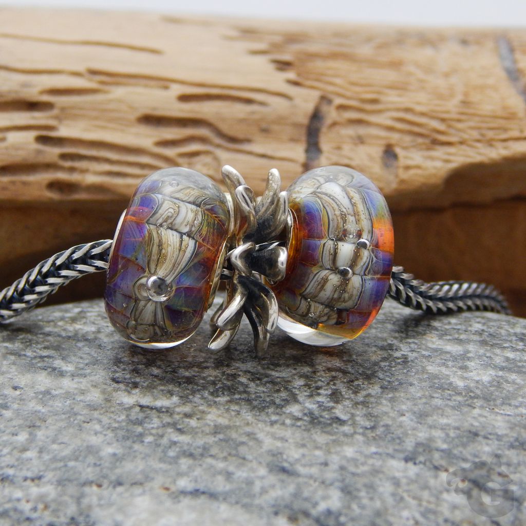 boro glass dark ivory silver glass neon big hole bracelet charm lampwork handmade