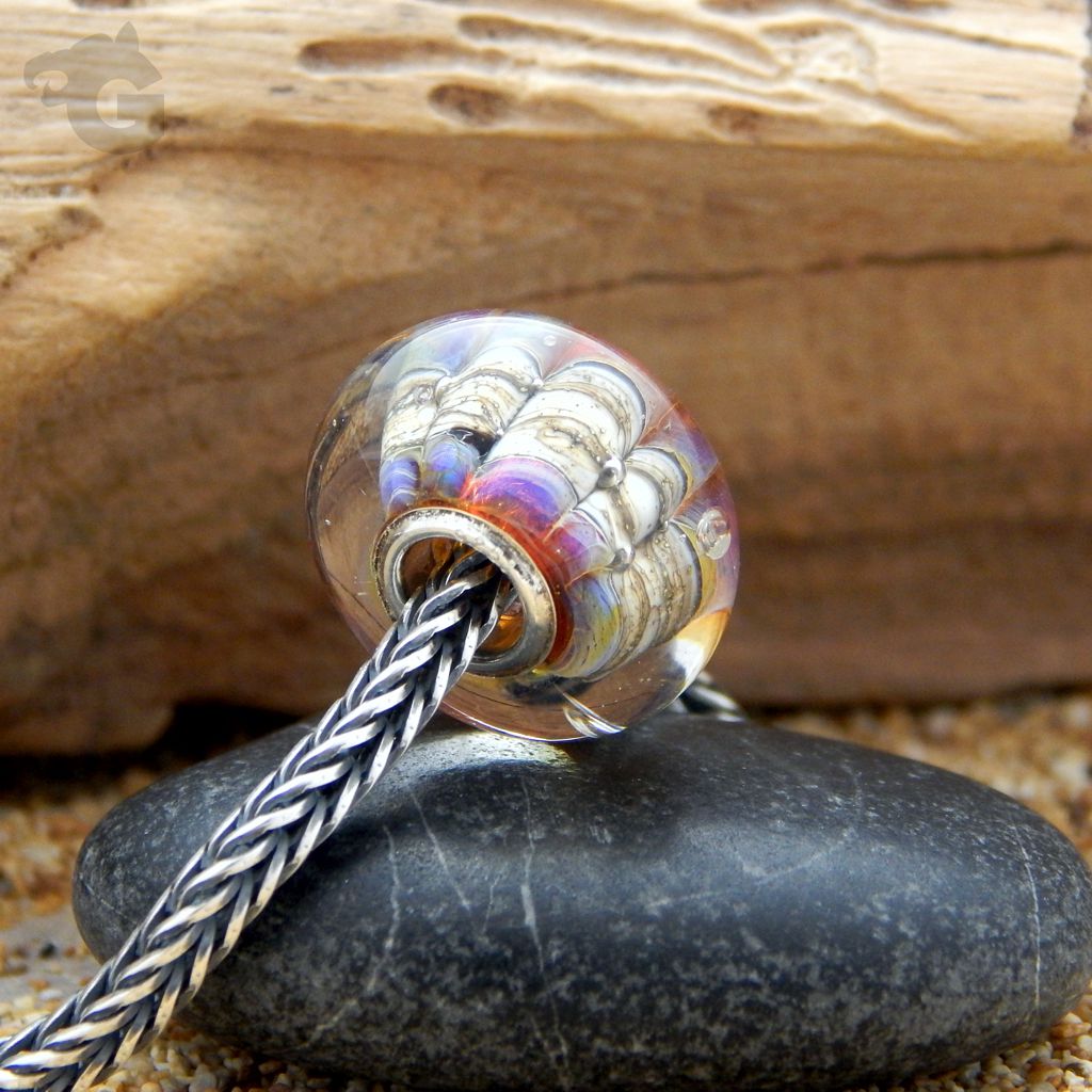 handmade lampwork bead big hole neon rainbow caterpillar dark ivory 925 silver core bracelet charm glermes city of beads studio etsy