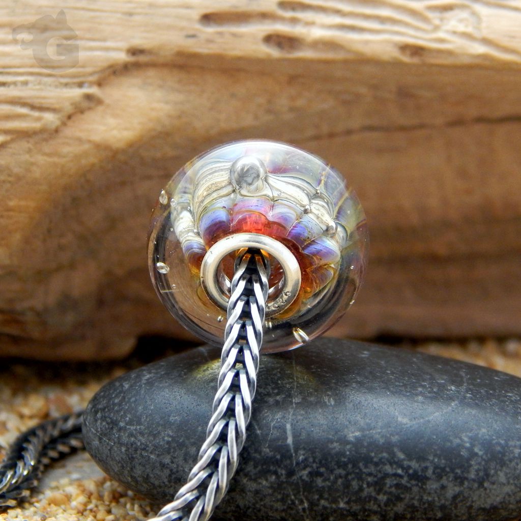 Neon dark ivory lampwork bead handmade 925 sterling silver big hole