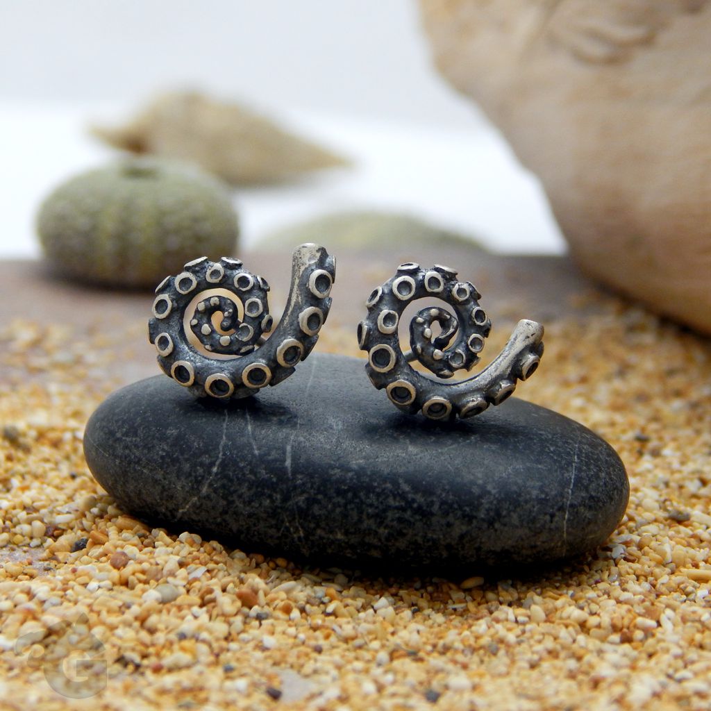 octopus tentacle jewelry pair or single sea inspired 925 sterling silver oxidized