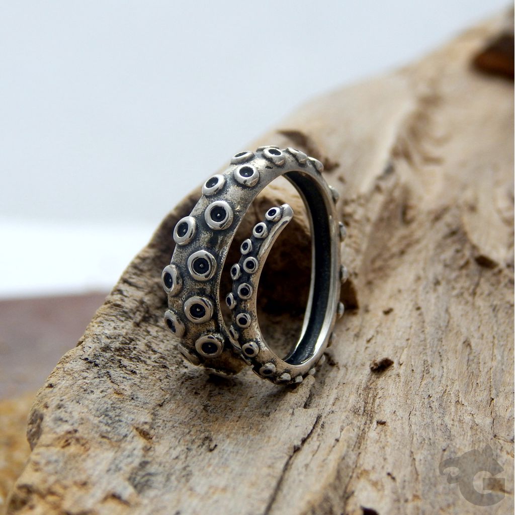 sterling silver octopus tentacle ring