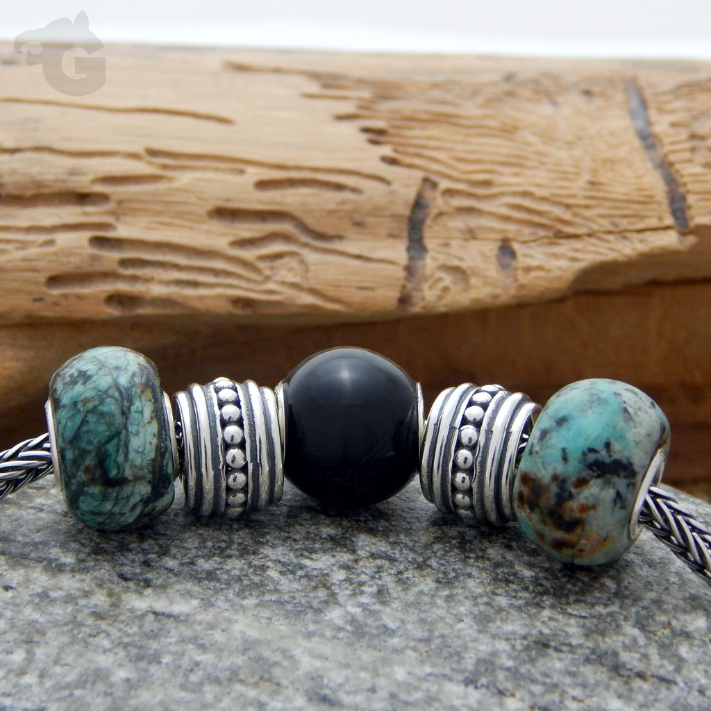 Natural African Turquoise gemstone matt smooth bead big hole 925 sterling silver core