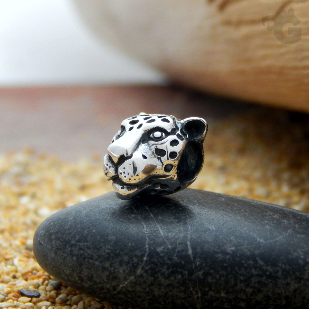 Panther jewelry bead big hole 925 silver oxidized glermes