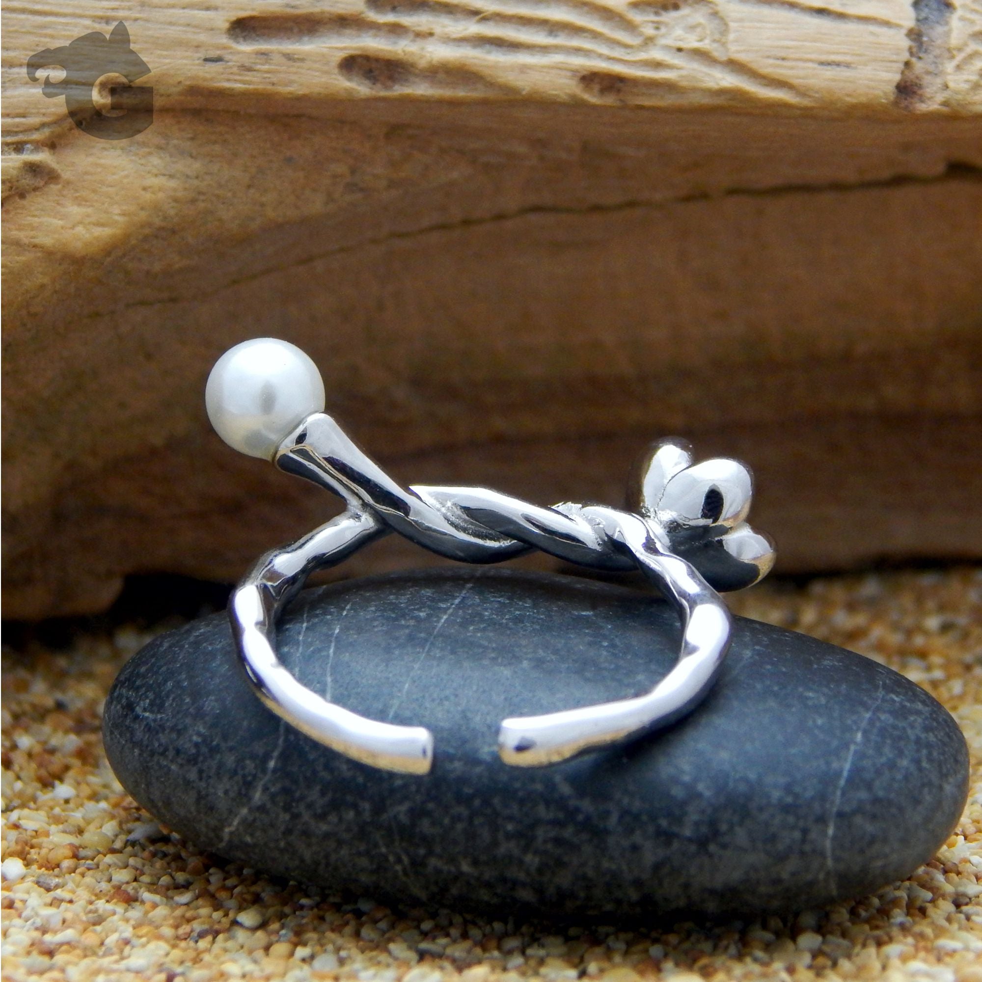 stackable ring band pearl freshwater white dainty gift for her glermes