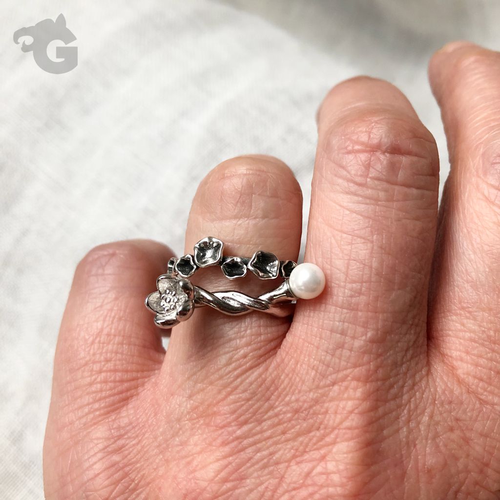 floral stacking oxidized ring glermes