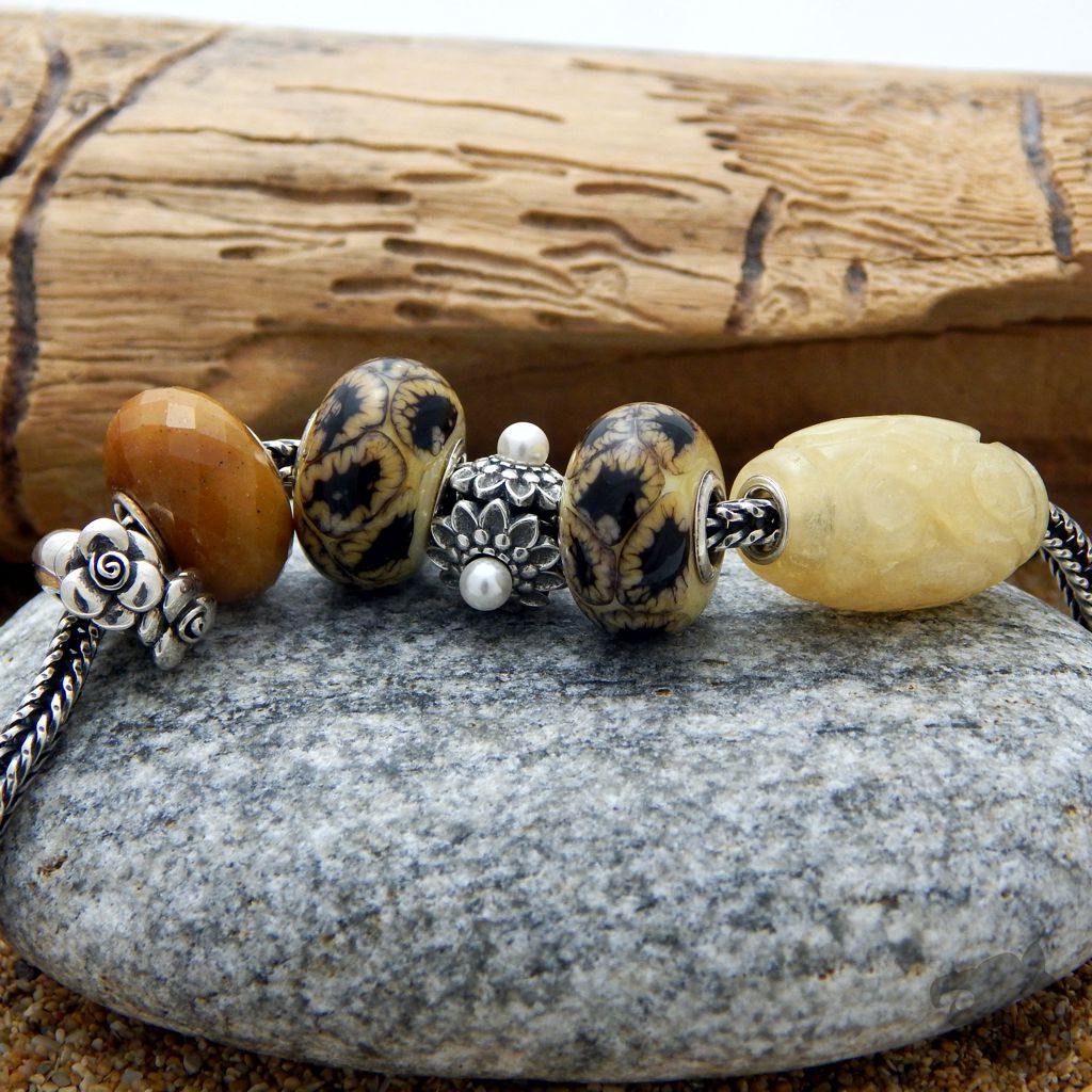 gift for her white pearl bead triple 3mm freshwater pearls big hole 925 silver oxidized floral bead