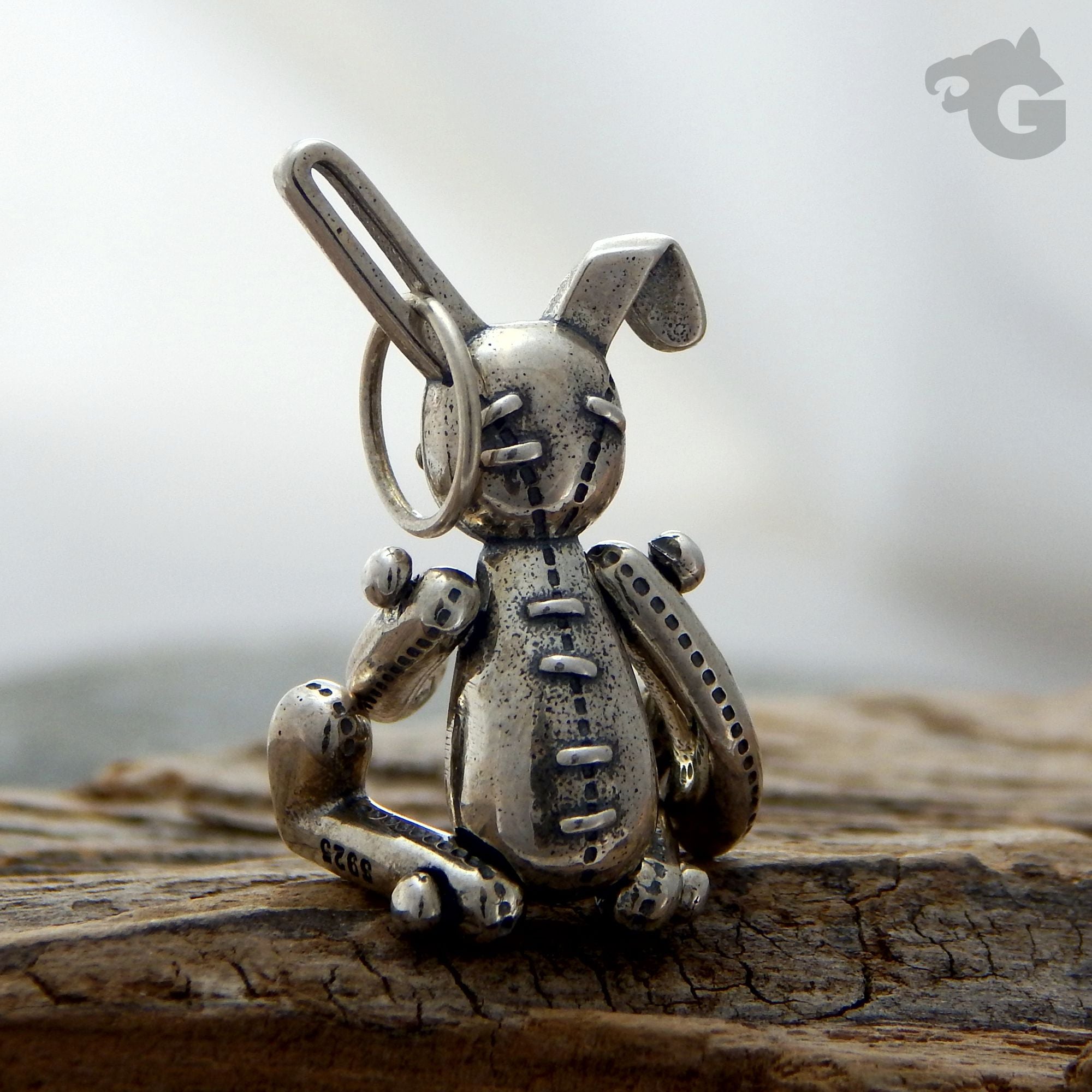 bunny pendant movable parts silver