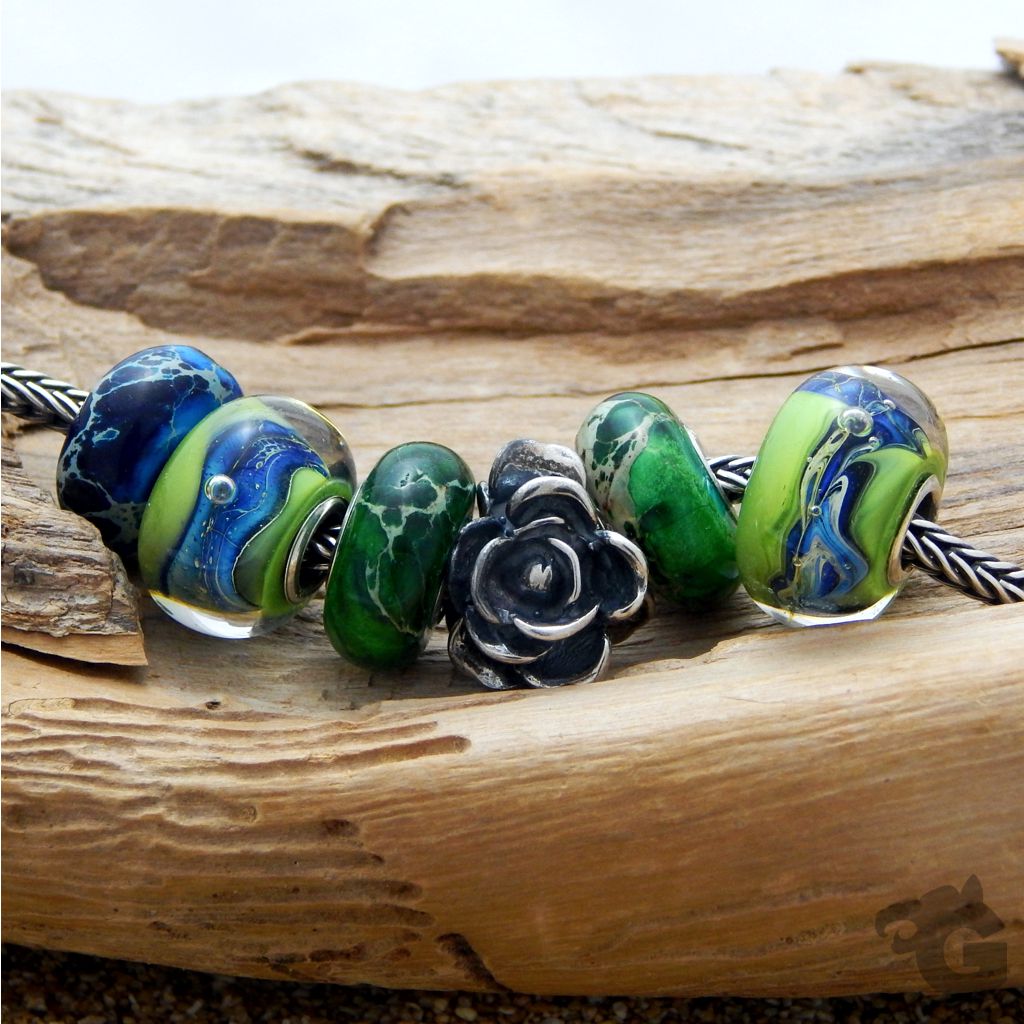 bracelet lampwork bead apple green blue abstract big hole European style fits all known chains unisex charm