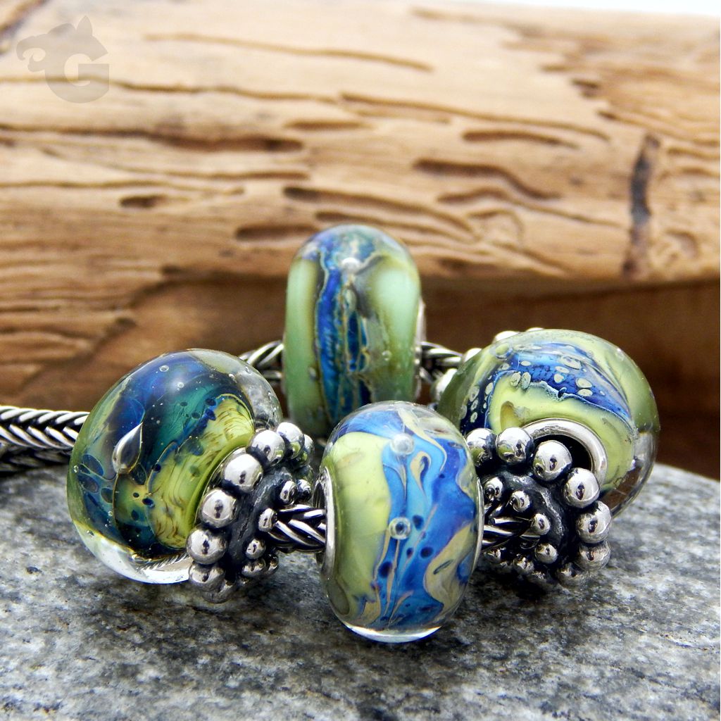 lampwork jewelry green blue beads necklace big hole