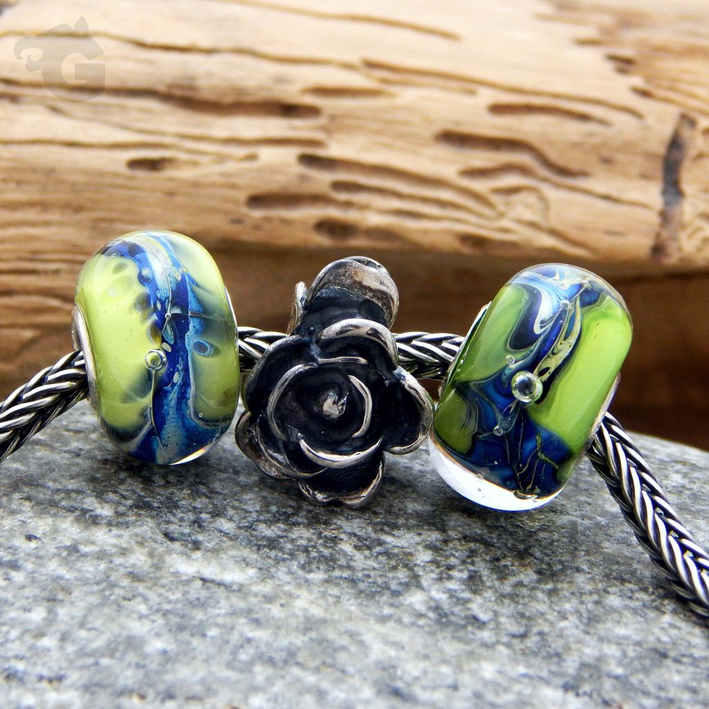 multicoloured lampwork bead handmade green blue apple fresh abstract large hole European big hole fits foxtail chain