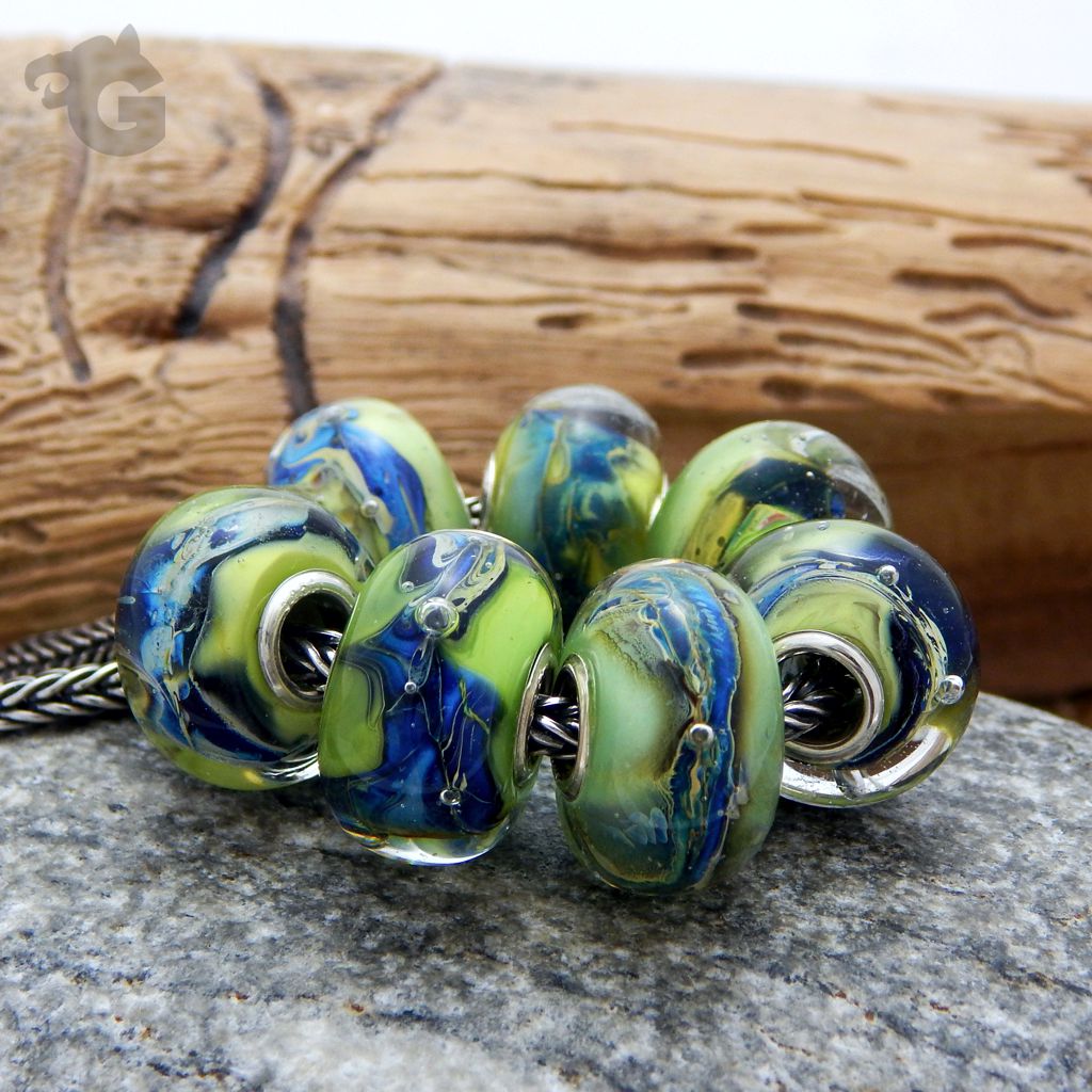 lampwork bead multicolor green blue silverglass handmade flow glermes city of beads studio etsy