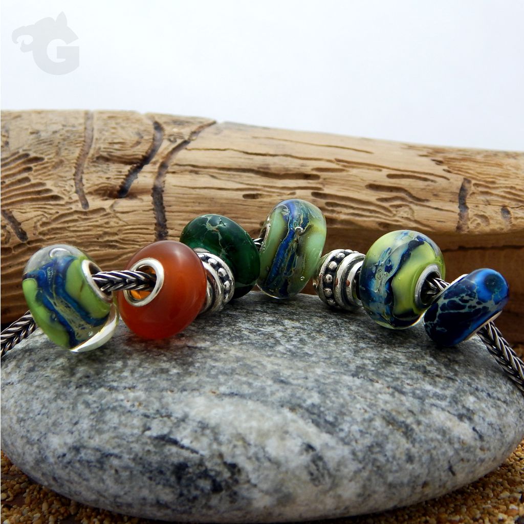 bracelet glass bead big hole fresh colors multicolor green blue handmade