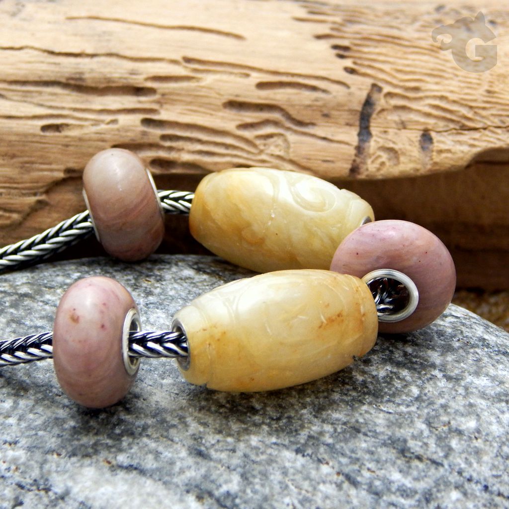 Stone of Love bead bracelet rhodonite salmon pink 925 silver core glermes
