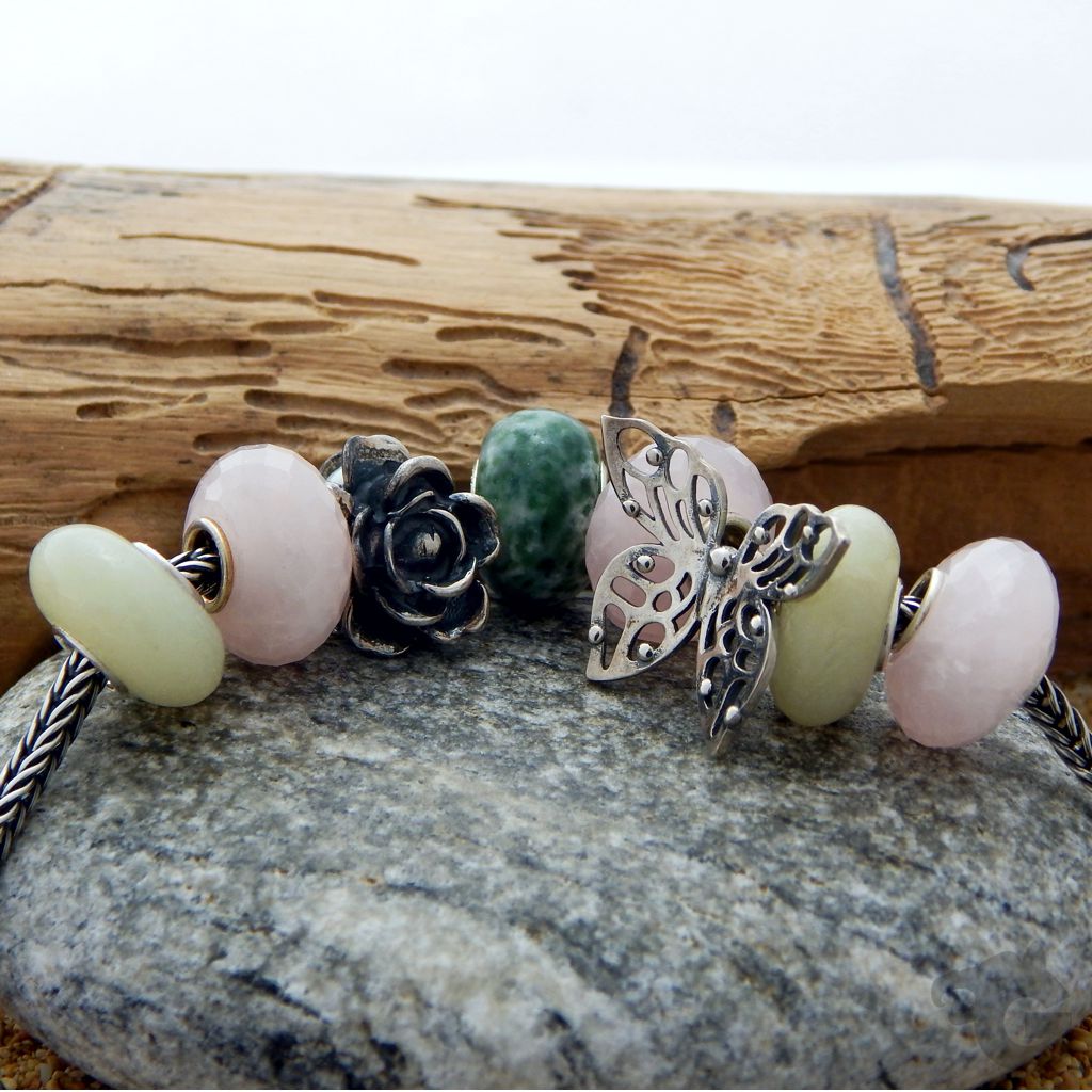 Rose Quartz healing stone big hole bead European large hole 925 sterling silver core fully cored