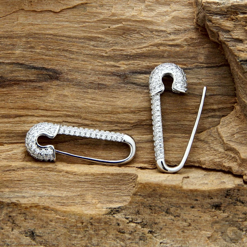 punk jewelry safety pin CZ high quality paved 925 sterling silver platinum plated city of beads studio glermes