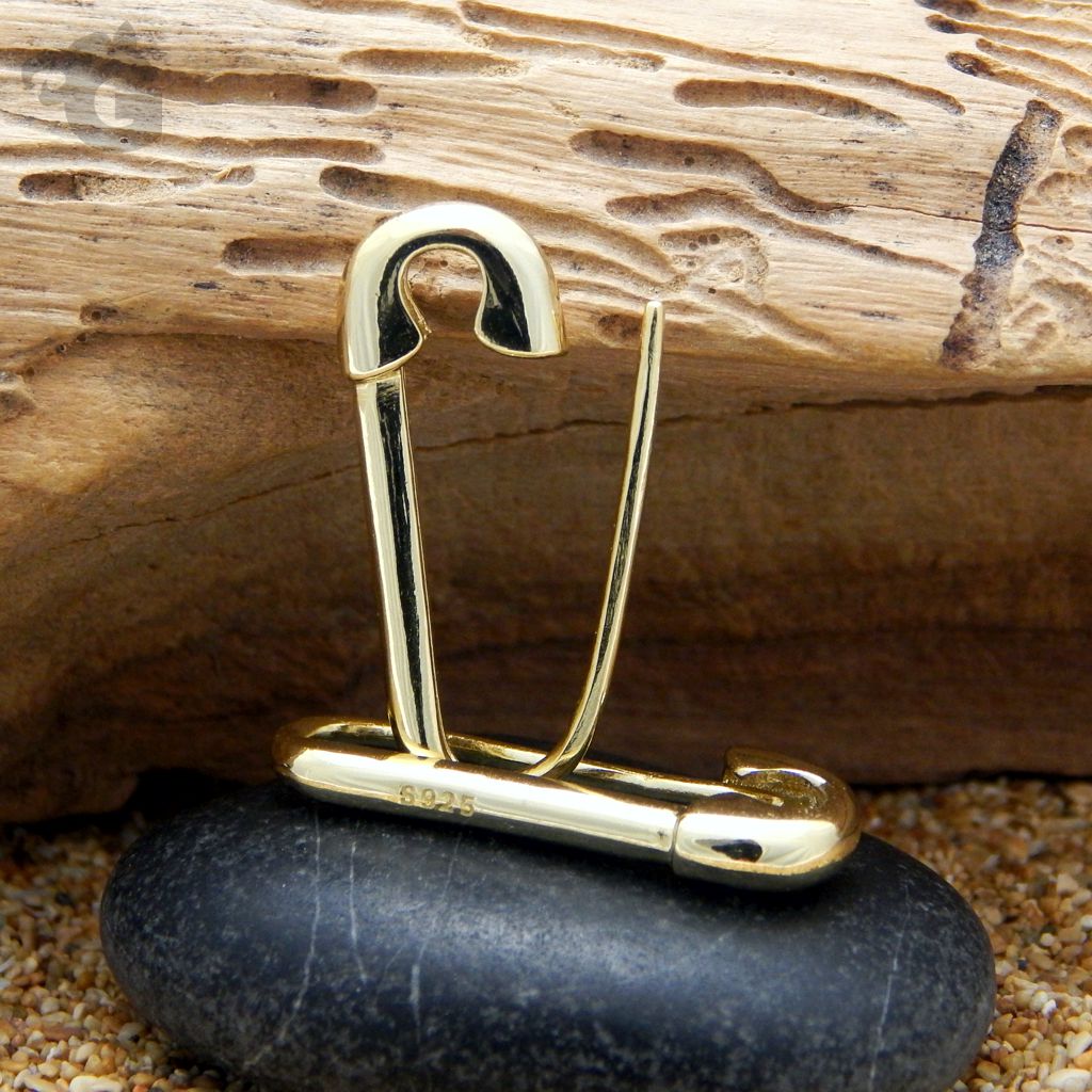 punk jewelry safety pin earring pendant clasp 925 sterling silver 18K yellow gold plated gift for friend city of beads studio glermes