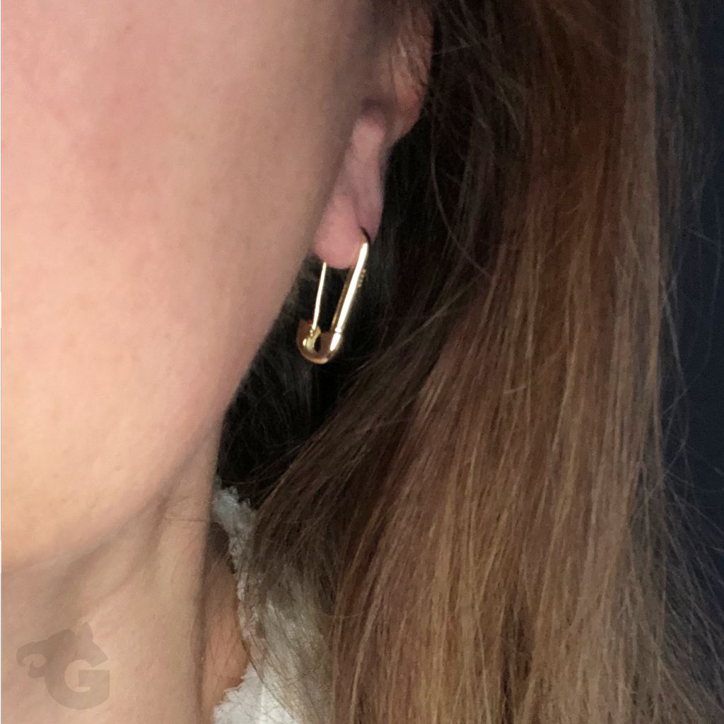 safety pin jewelry punk earring 925 sterling silver 18K yellow gold plated unisex