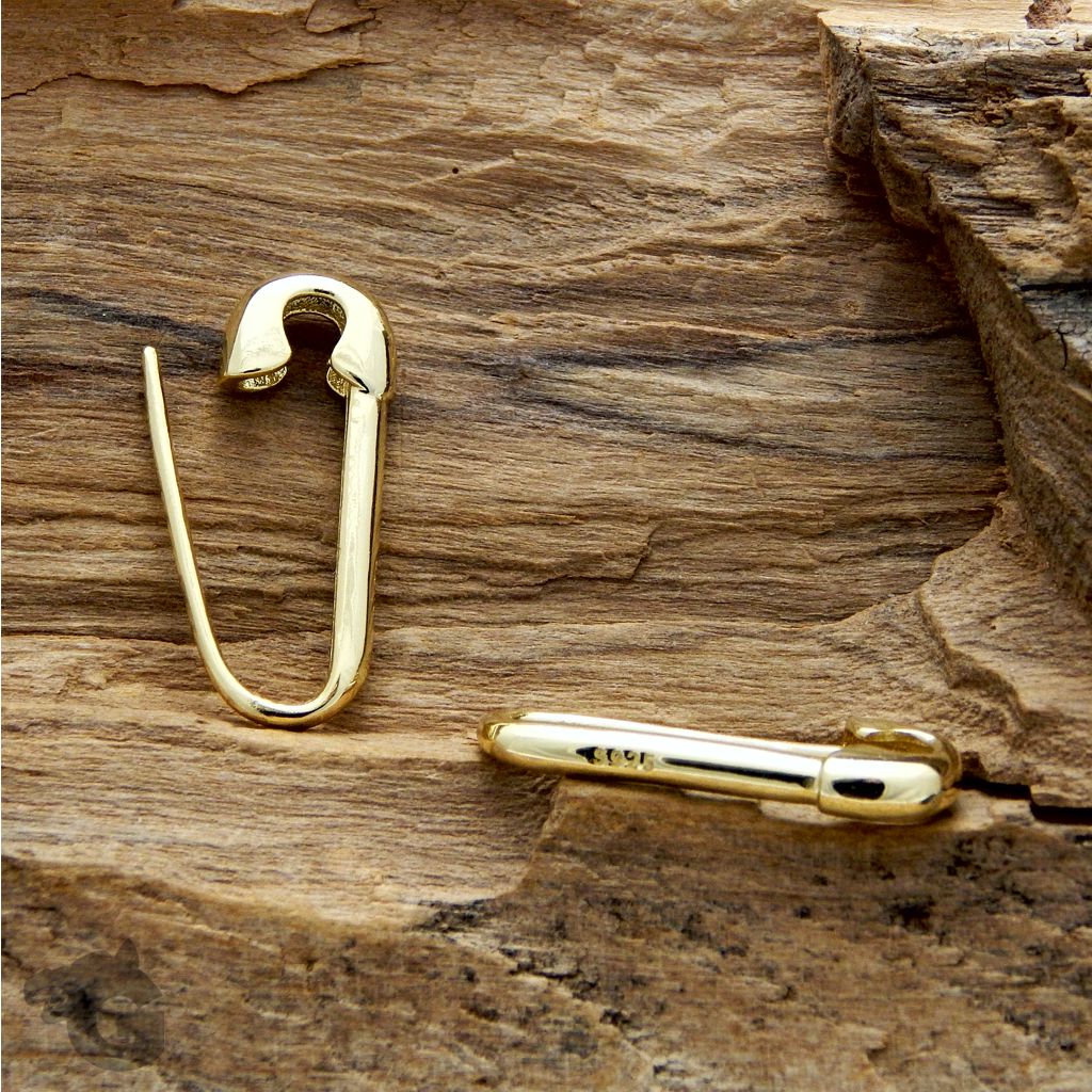 safety pin jewelry earring 925 sterling silver 18K  yellow gold plated