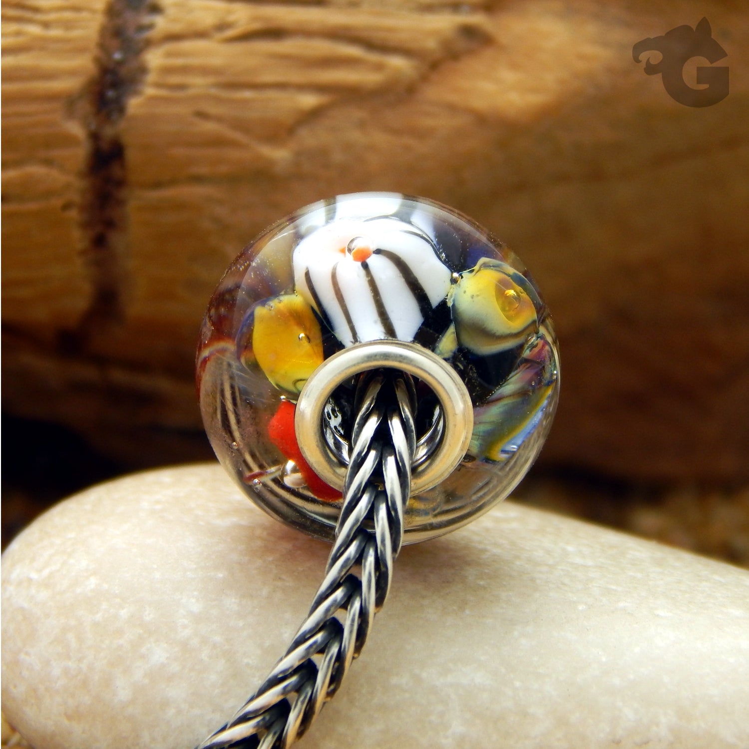 Murrini glass bead red sea reef nature inspiredhand made artisan - Glermes.com