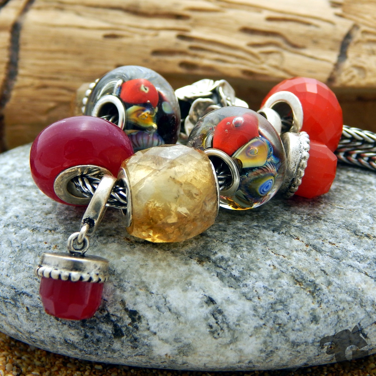 Murrini lampwork glass bead natural inspired European style fits Pandora Trollbeads Chamilia - Glermes.com