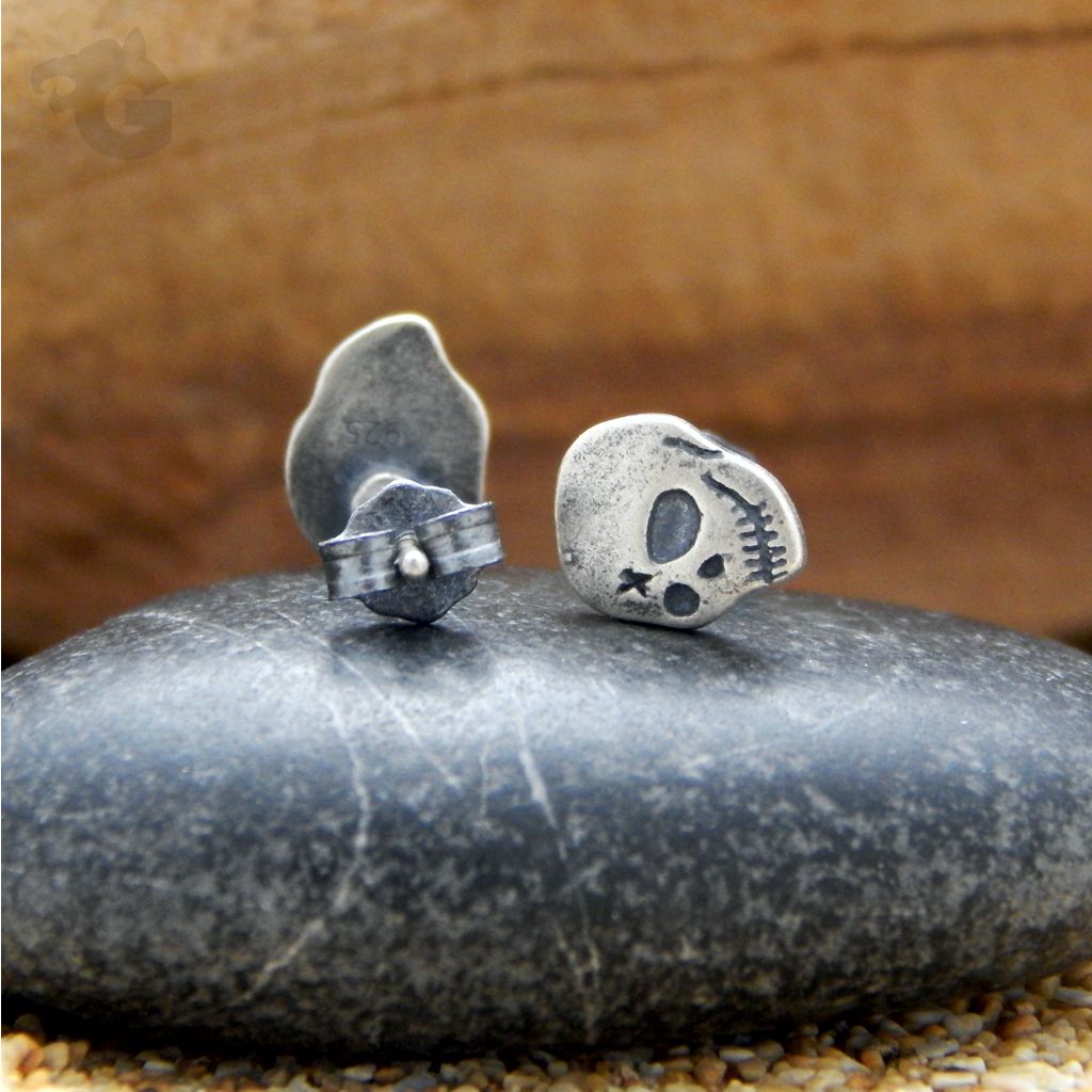 sterling silver skull jewelry oxidized stud