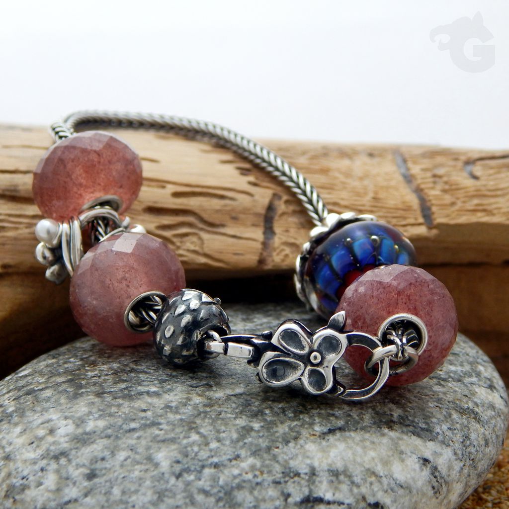 Lobster clasp for leather double wrist bracelet Snowberry floral nature inspired - glermes.com