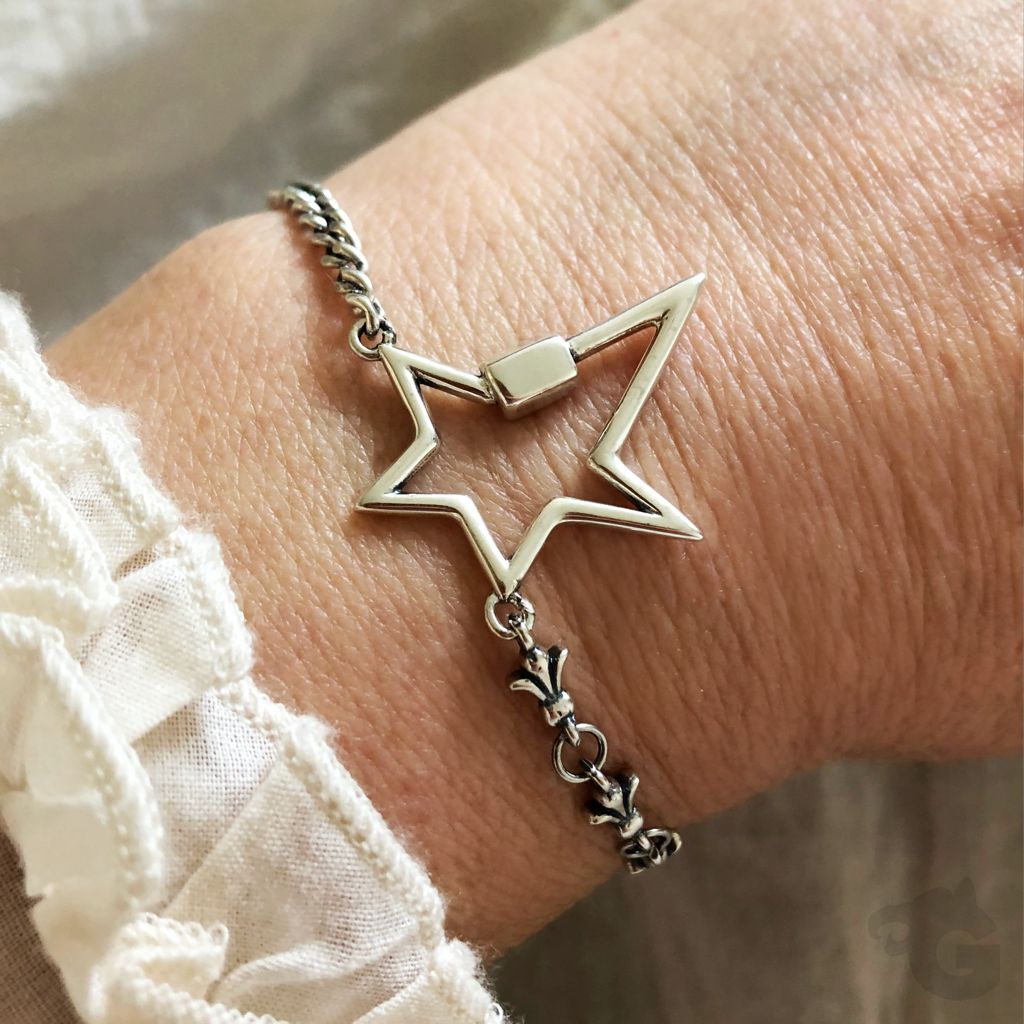 star bracelet carabiner lock 925 sterling silver rhodium plated high polish glermes.com