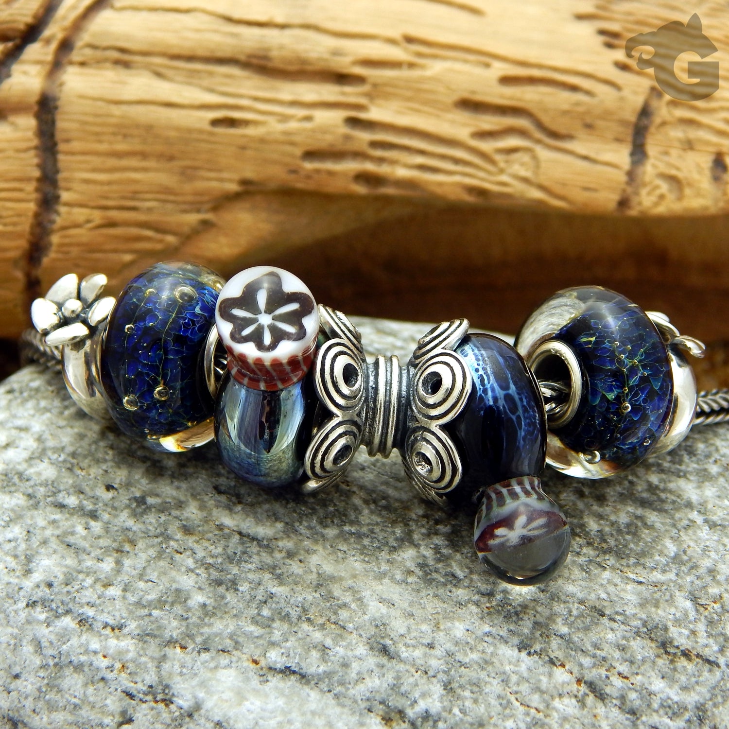 Vinca Berry Flower oxidized 925 Sterling silver stopper rubber ring silicone foxtail chain - Glermes.com