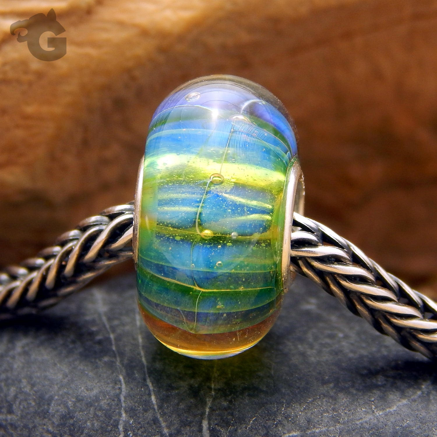 Neon green blue glass bead large hole European big hole bead - Glermes.com