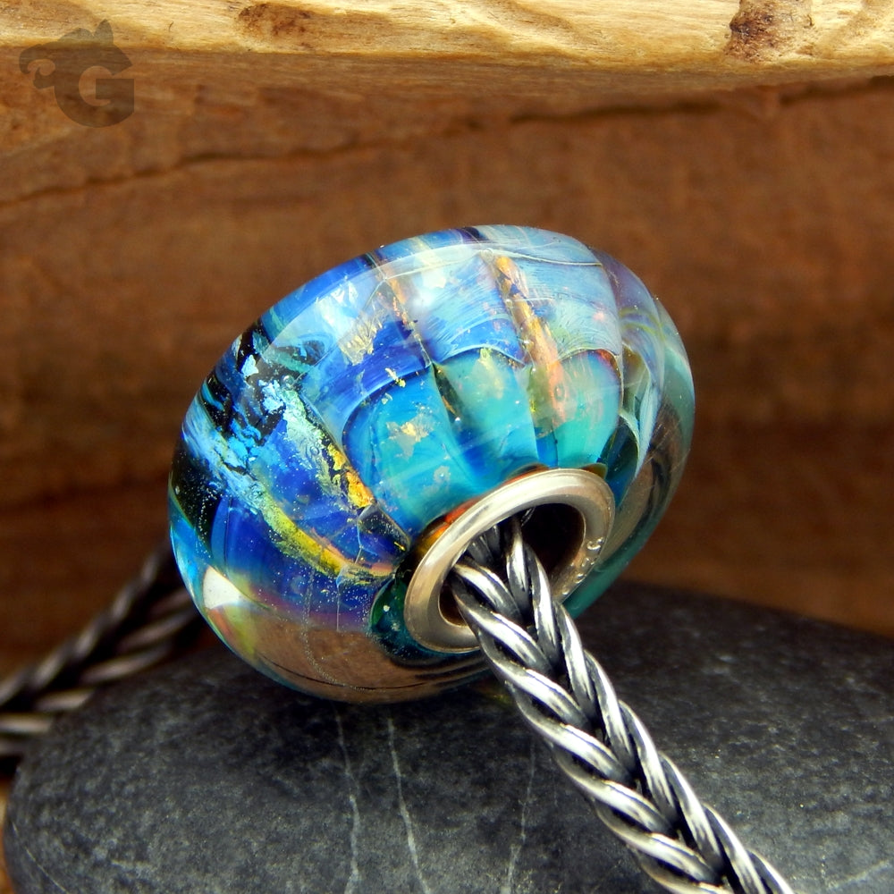 Turquoise glass bead gold foil silver glass large hole fits Pandora Trollbeads Chamilia European style big core - Glermes.com