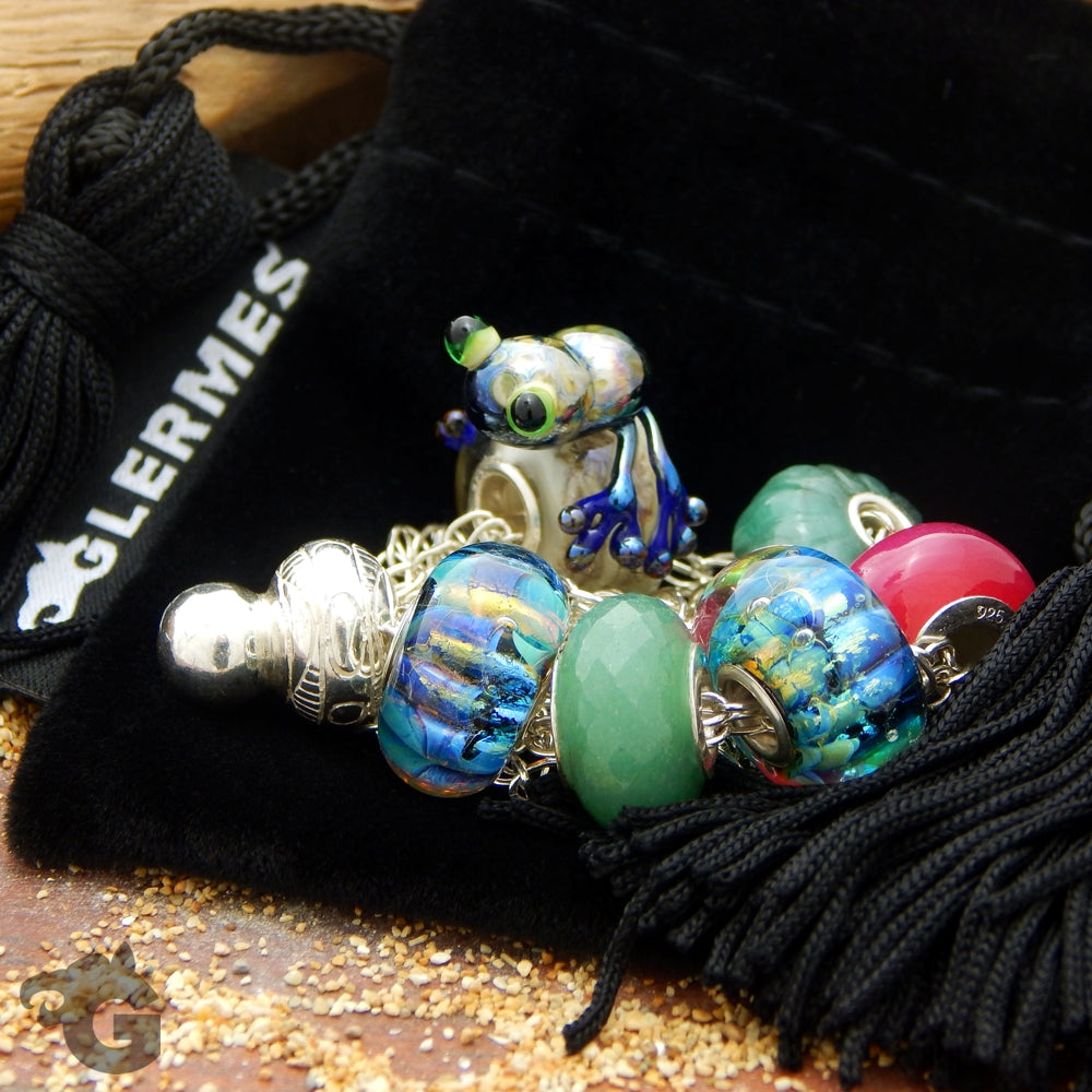 Turquoise big hole glass bead glitter - Glermes.com