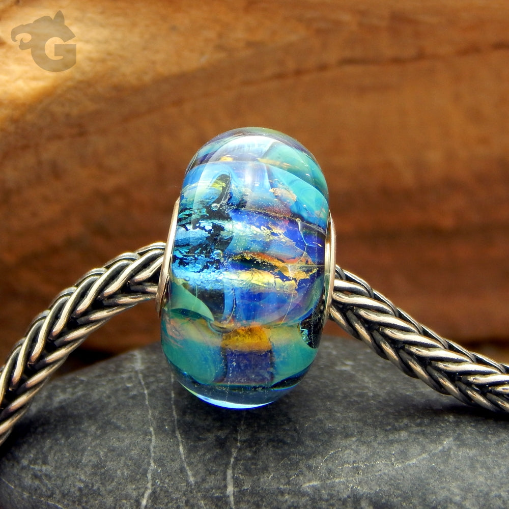 Turquoise Lampwork gold silver glass glitter Trollbeads European style large hole - Glermes.com