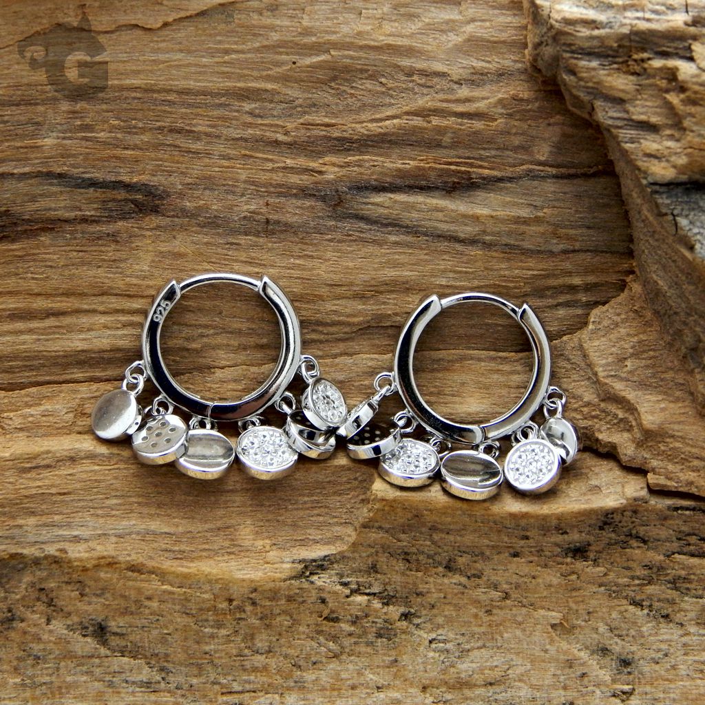 disco huggies zircon mini discs coins 925 sterling silver rhodium plated