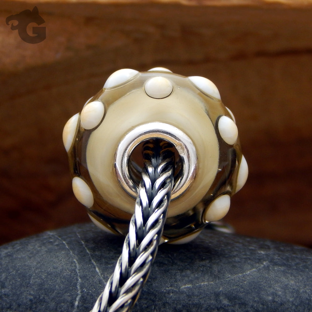 Lampwork White Sea Urchin large hole fits Pandora パンドラ - Glermes