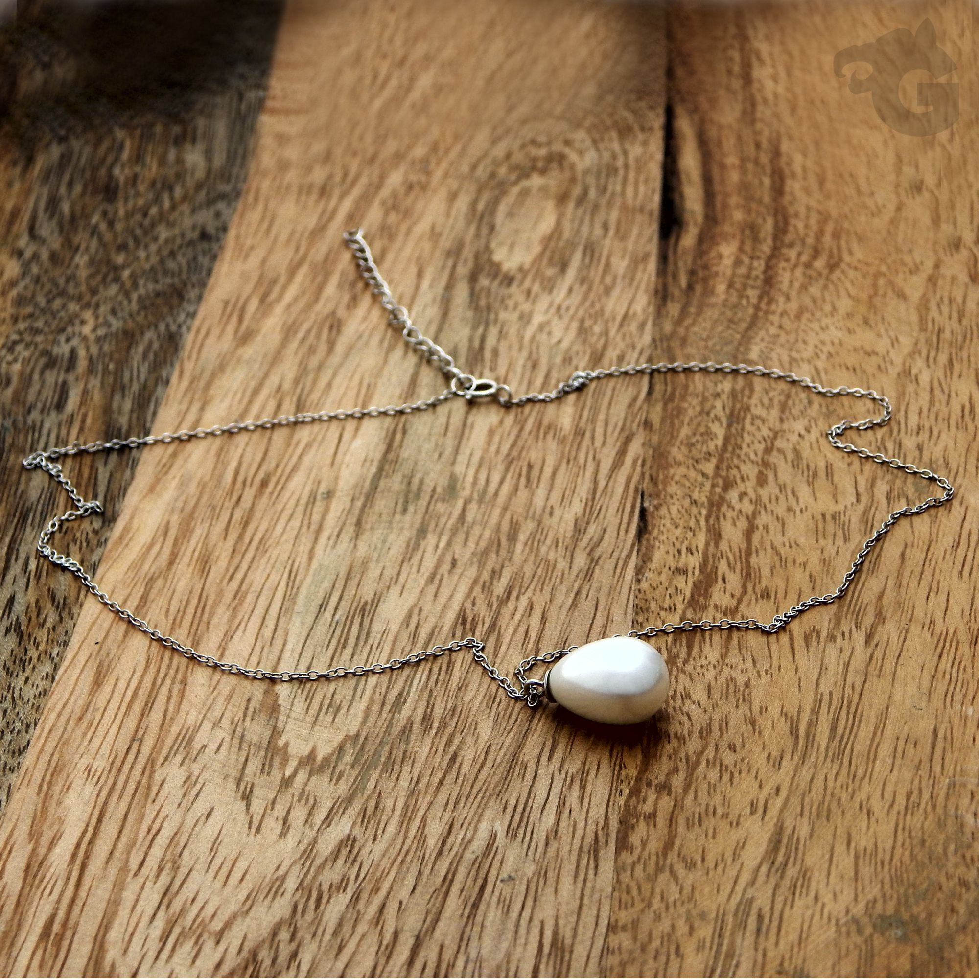 teardrop pearl necklace silver cable chain glermes city of beads studio