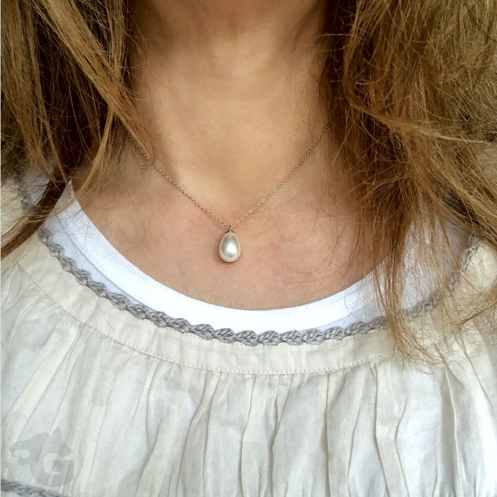 pearl necklace choker silver teardrop 925 sterling silver platinum plated dainty