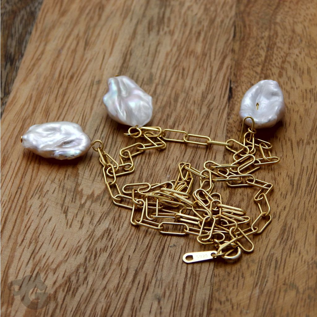 baroque freshwater pearls necklace link chain irregular coin white pearls