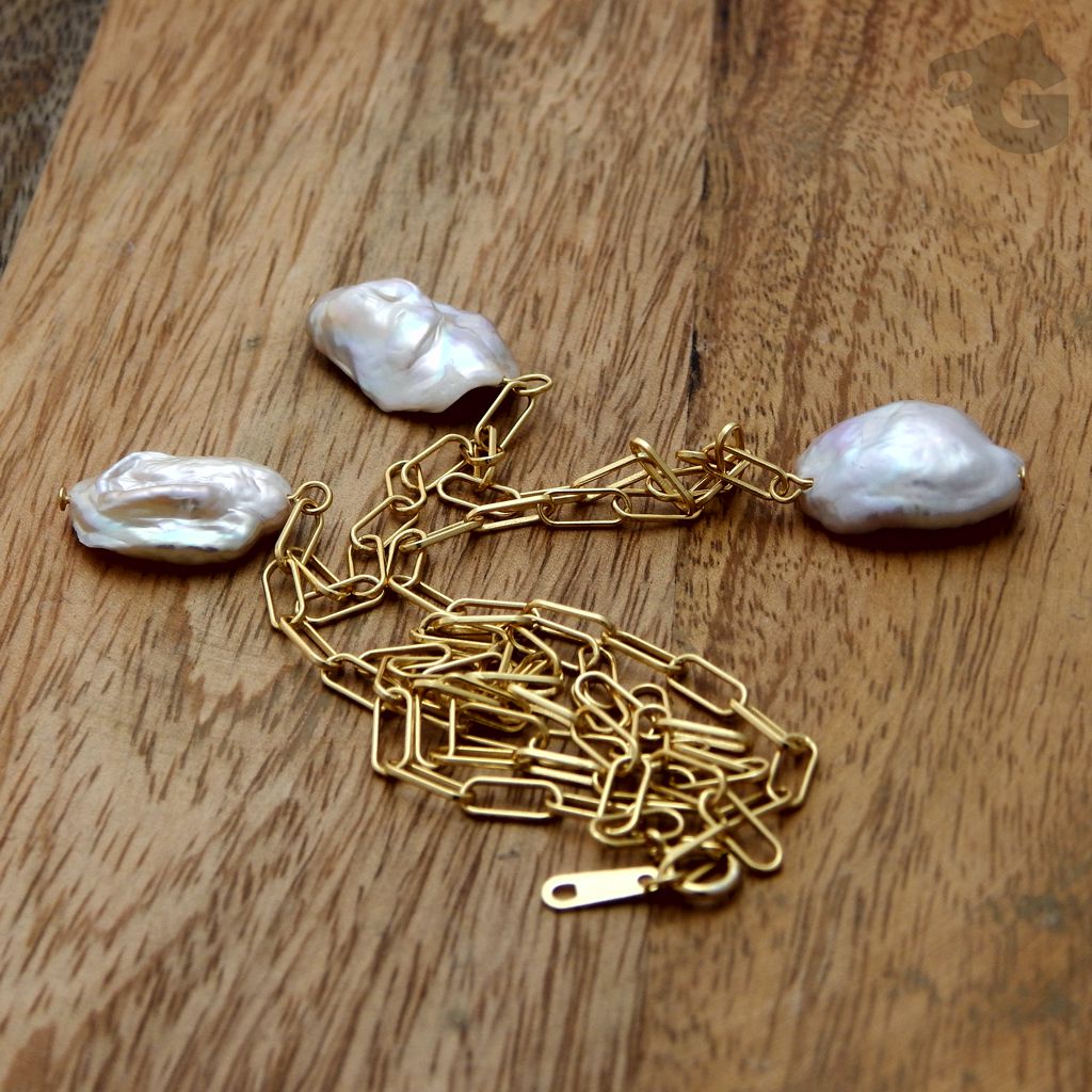 baroque pearls necklace gold paperclip link chain
