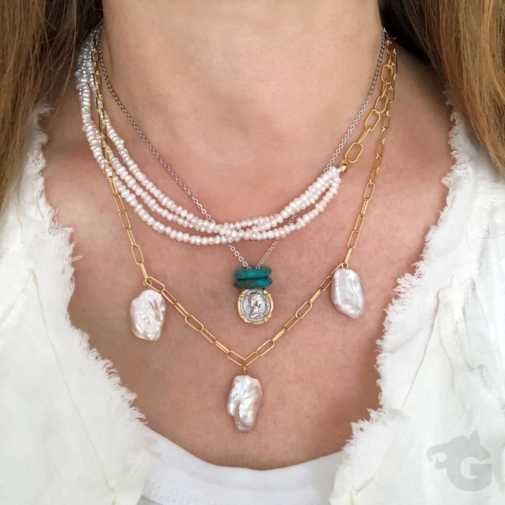 Baroque coin paperclip necklace