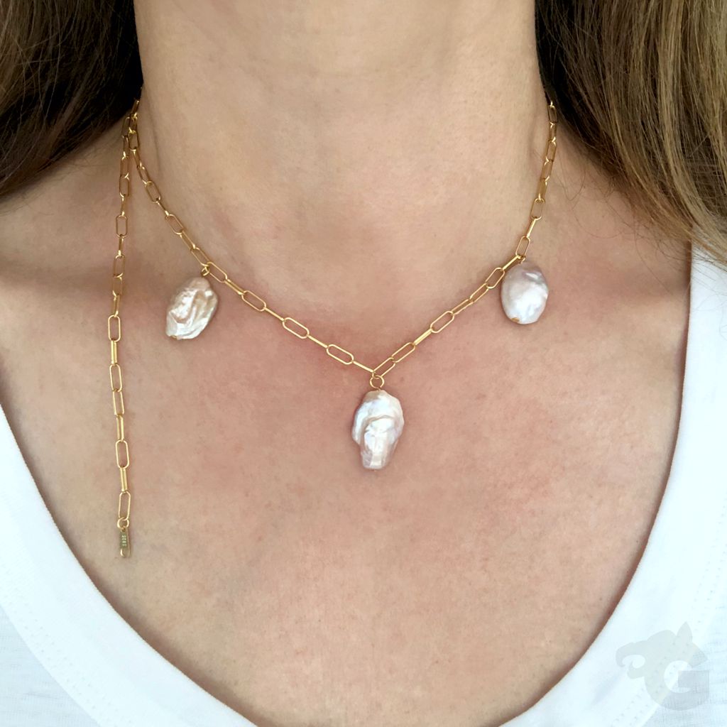 paperclip chain necklace baroque coin pearls white irregular gift for mom