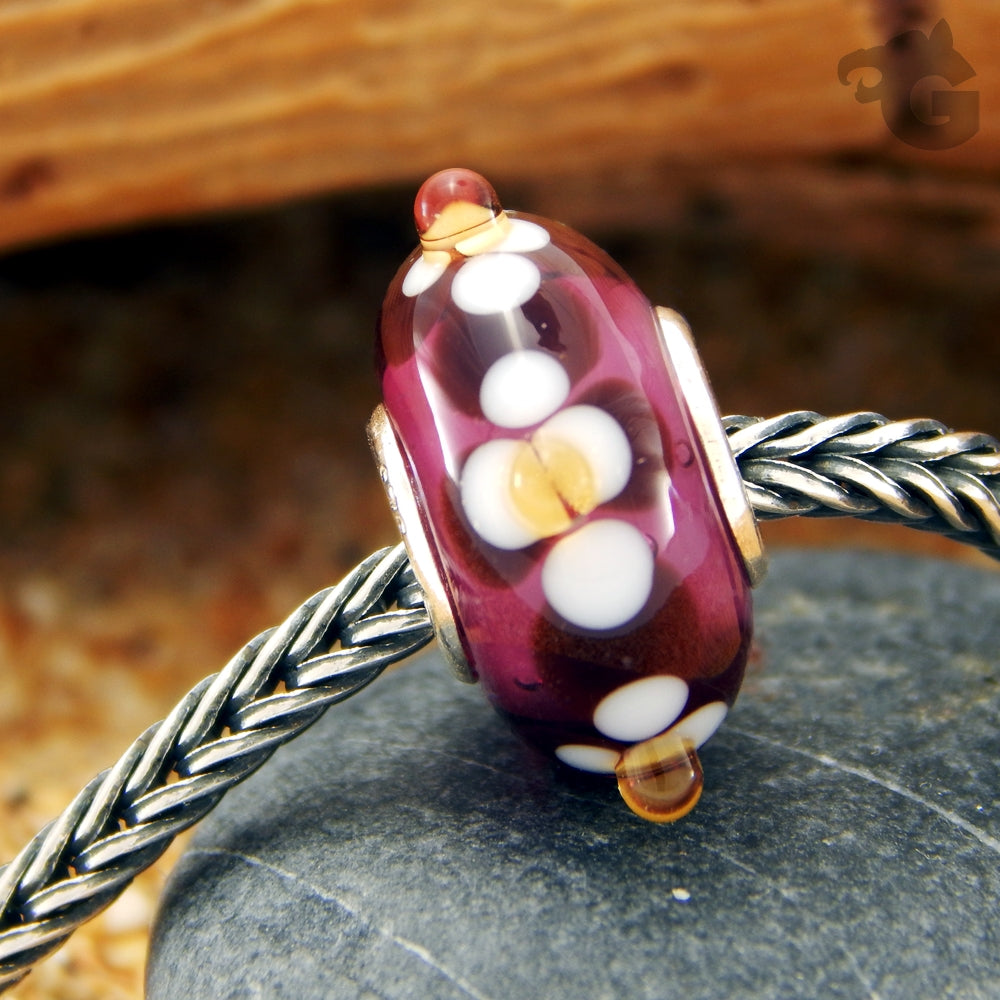 Glass bead Botanical wine red Cherry flowers handmade bracelet big hole - Glermes