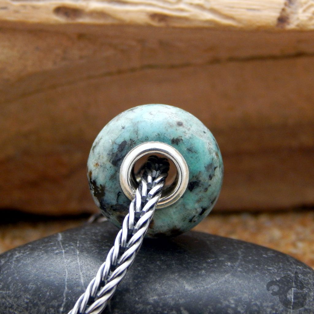 African Turquoise natural teal-colored matrix big hole bead bracelet unisex