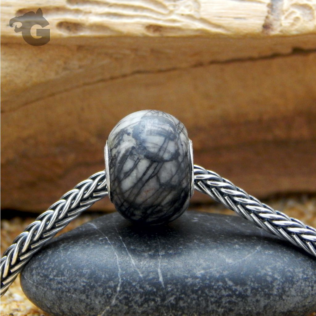 black picasso jasper big hole bead natural 925 silver eyelets glermes