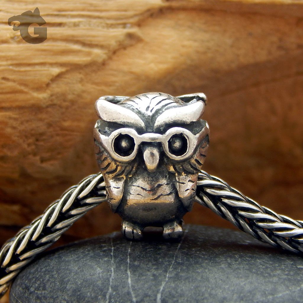 owl bead 925 sterling silver oxidized big hole