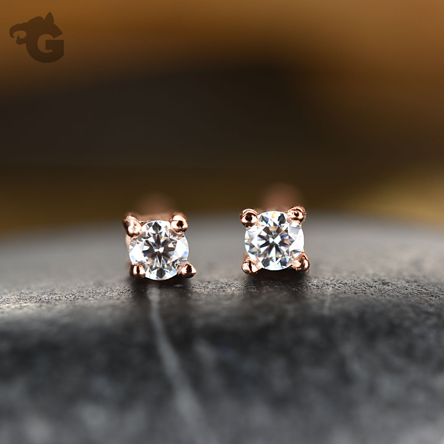 Tiny stud earrings colorless Moissanite D diamond 18K rose gold overlay - Glermes.com