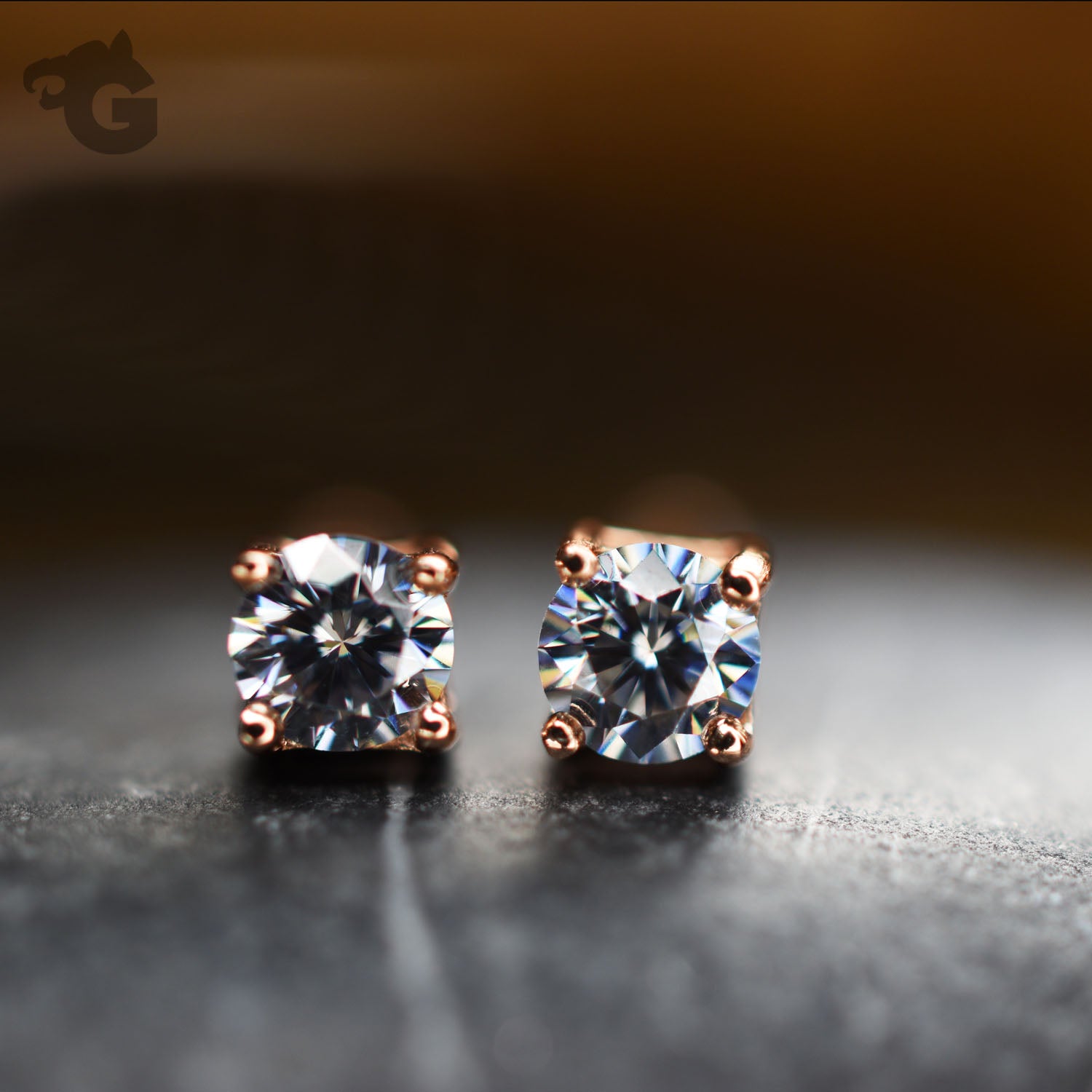 Moissanite diamond jewelry gray earring studs 3 mm 18K rose gold overlay - Glermes.com