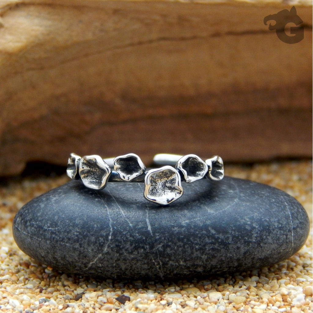 flower ring silver oxidized 925 sterling silver adjustable glermes