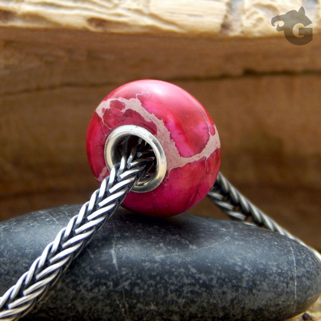 Imperial Jasper Pink gemstone big hole bead fits foxtail chain and all known chains glermes