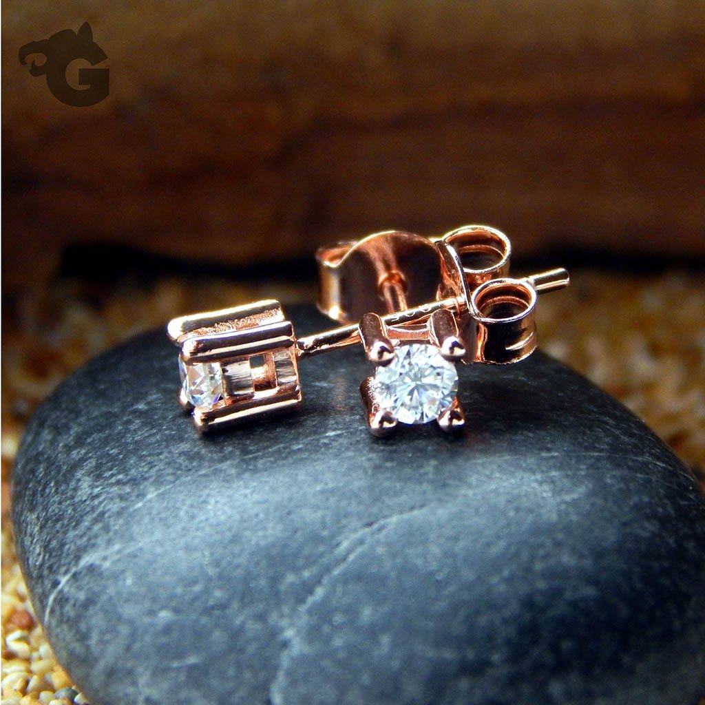 White Moissanite 3mm rose gold studs