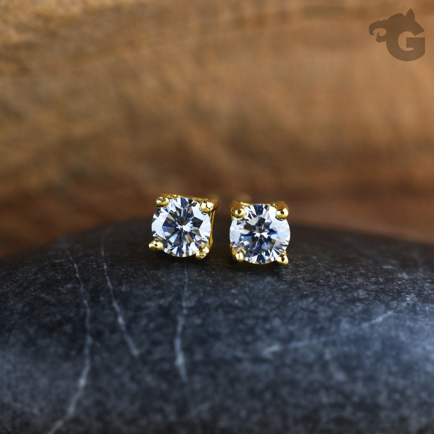 Moissanite stud earrings yellow gold grey 3mm - Glermes.com